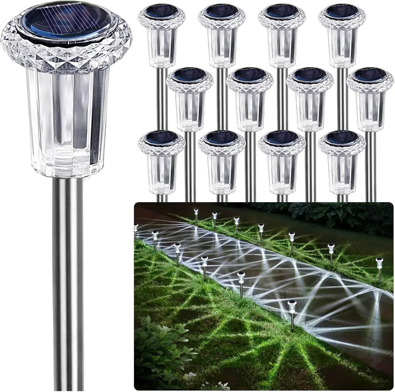 Lot de 6 Lampes Solaires d'Extérieur à Motifs Lumineux Diamant – Éclairage Décoratif LED pour Jardin, Allée, Patio