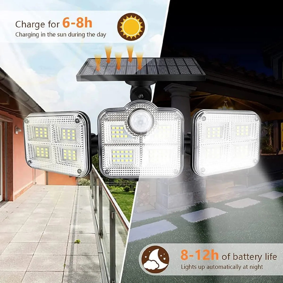 Projecteur Solaire de Sécurité à 3 Têtes